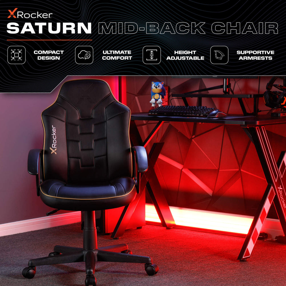 Saturn PC Office Gaming Chair Black Gold X Rocker UK