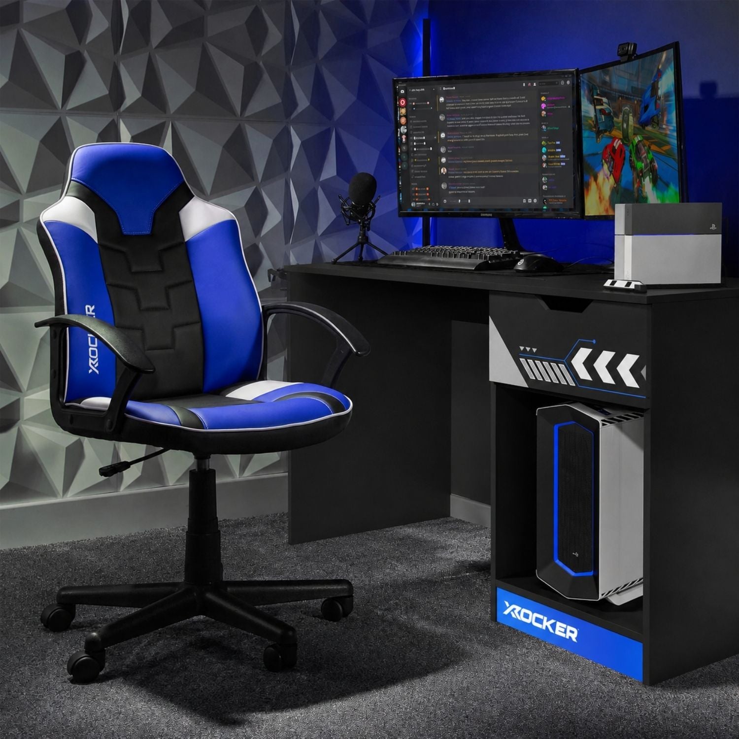 Saturn and Octane 110cm PC Gaming Chair and Desk Bundle - Blue