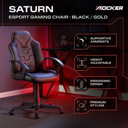 Saturn PC Office Gaming Chair - Black / Gold | X Rocker UK