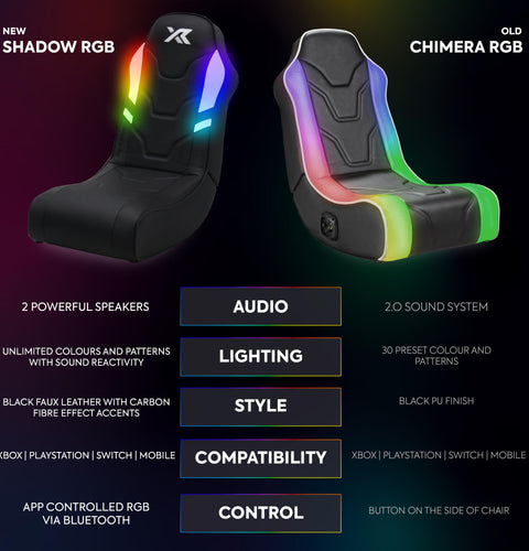 Shadow RGB 2.0 Audio Floor Rocker LED Gaming Chair with App Control - Black
