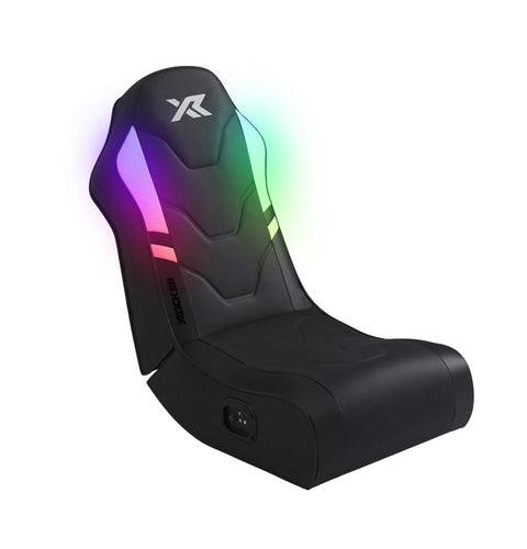 Black gaming chair with RGB lighting on a white background