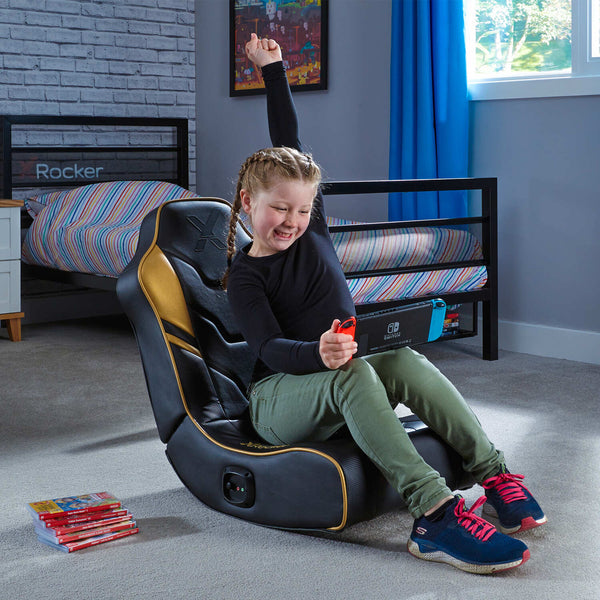 Shadow 2.0 Audio Floor Rocker Gaming Chair for Kids - Gold / Black