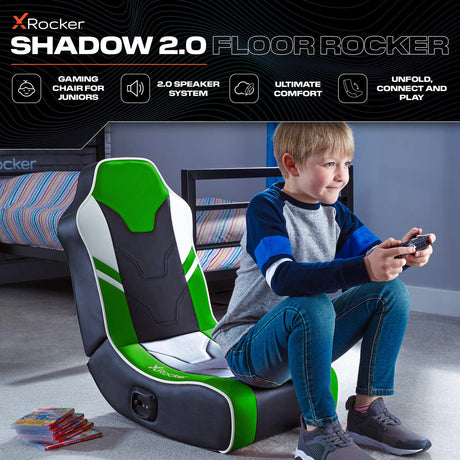 Shadow 2.0 Audio Floor Rocker Gaming Chair for Kids - Green / Black