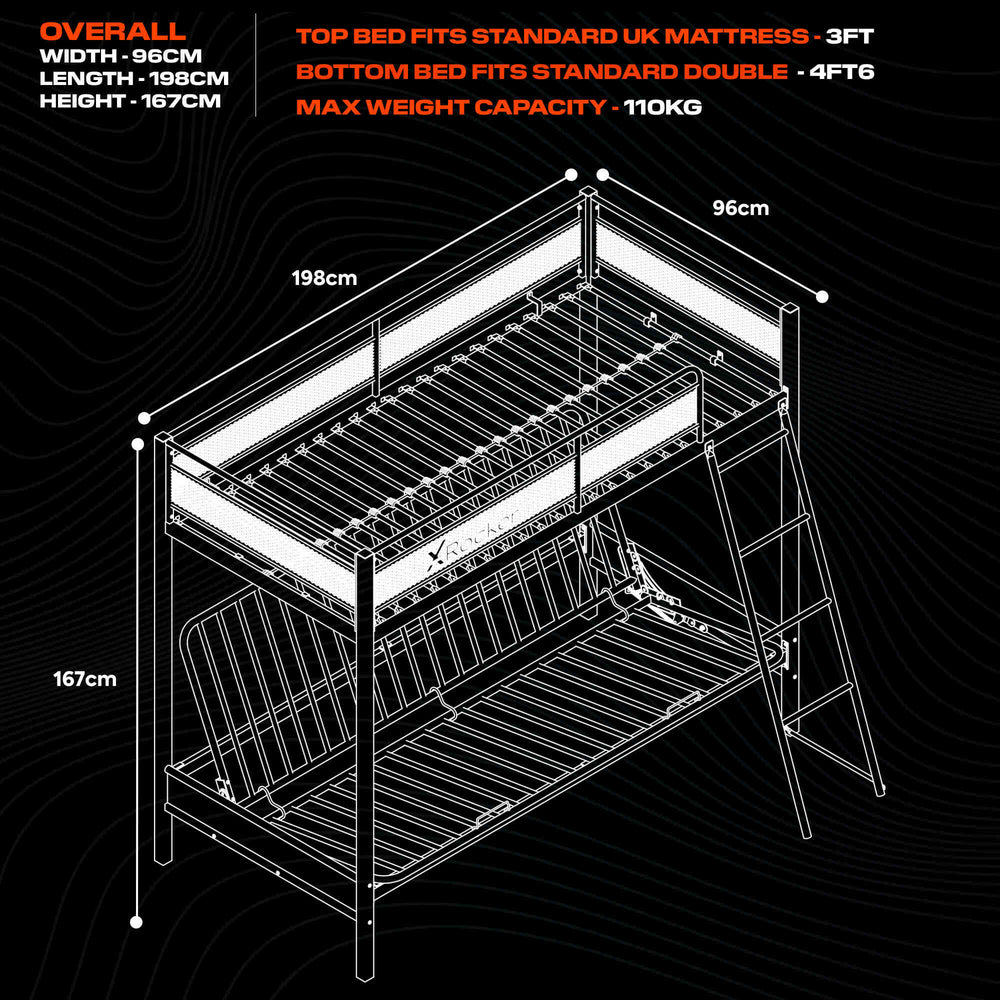 Stronghold Gaming Triple Bunk Bed with Futon Cushion