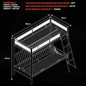 Stronghold Gaming Triple Bunk Bed with Futon Cushion