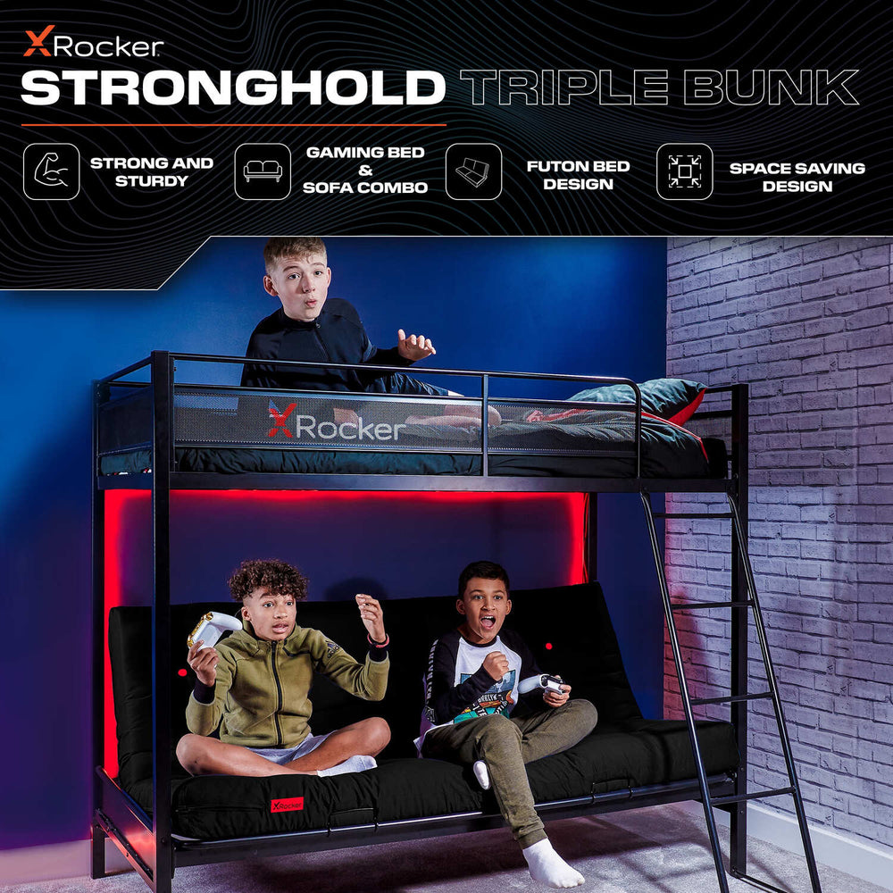 Gaming Beds | X Rocker Stronghold Triple Sleeper Gaming Bunk Bed