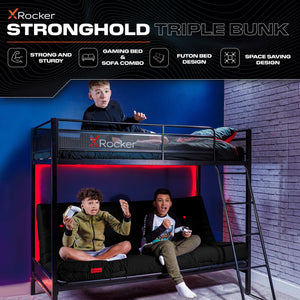 Stronghold Gaming Triple Bunk Bed with Futon Cushion