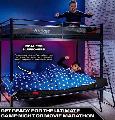 Stronghold Gaming Bunk Bed with Double Futon Cushion - Black