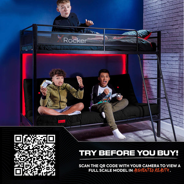 Stronghold Gaming Bunk Bed with Double Futon Cushion - Black