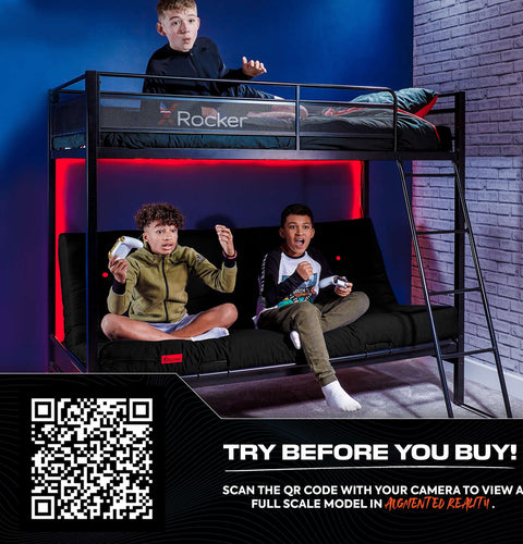 Stronghold Gaming Bunk Bed with Double Futon Cushion - Black