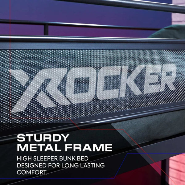 Stronghold Gaming Bunk Bed with Double Futon Cushion - Black