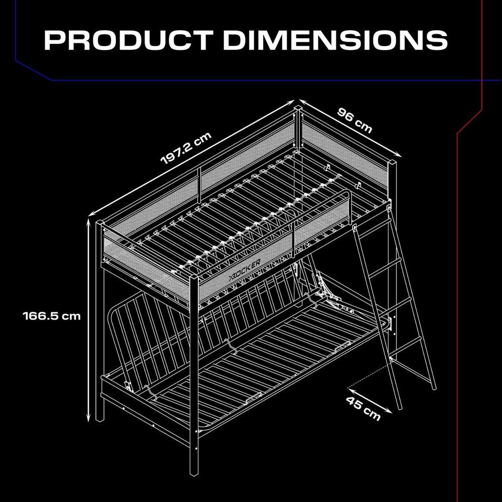 Stronghold Gaming Bunk Bed with Double Futon Cushion - Black
