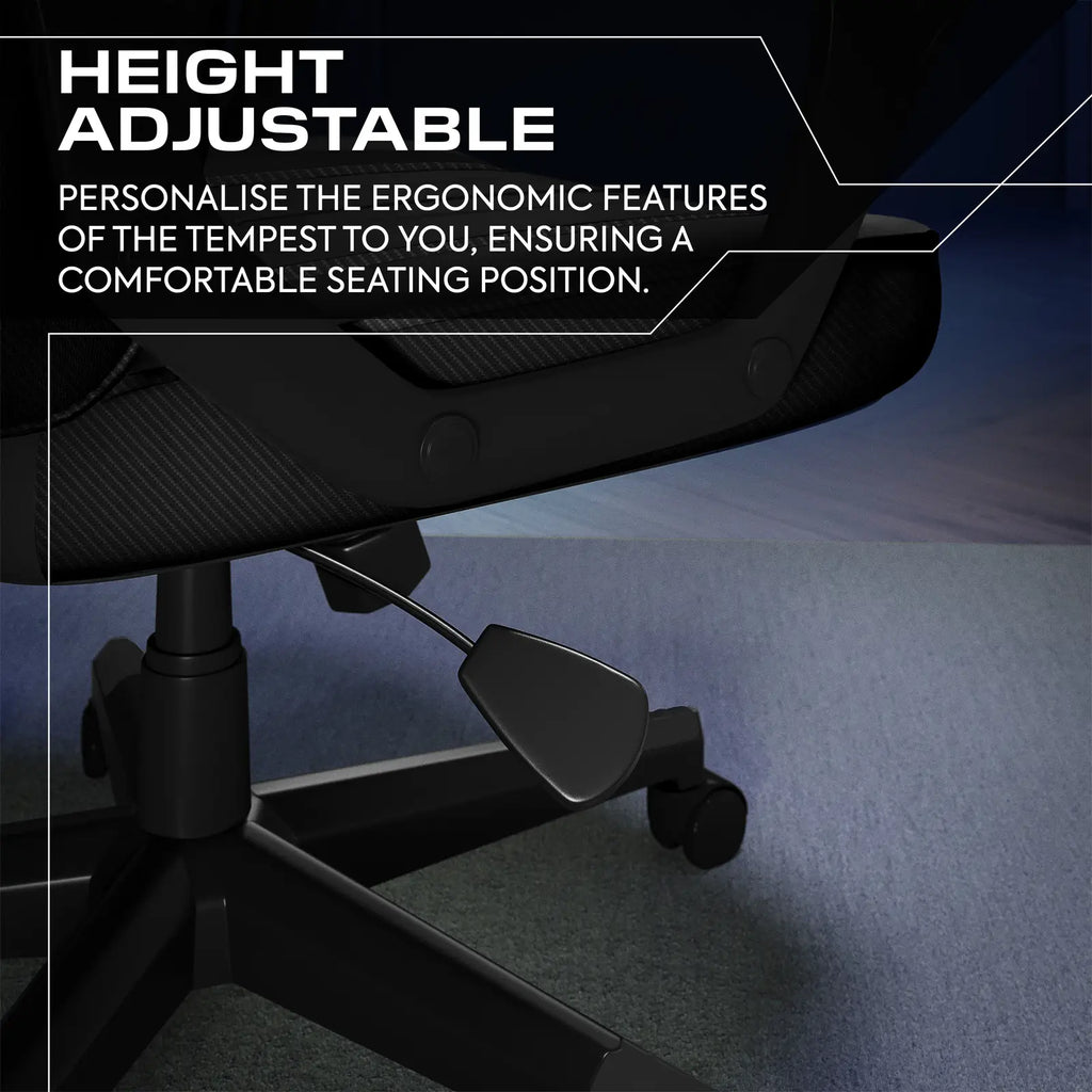 Ergonomic office chair with height adjustable feature on a dark background