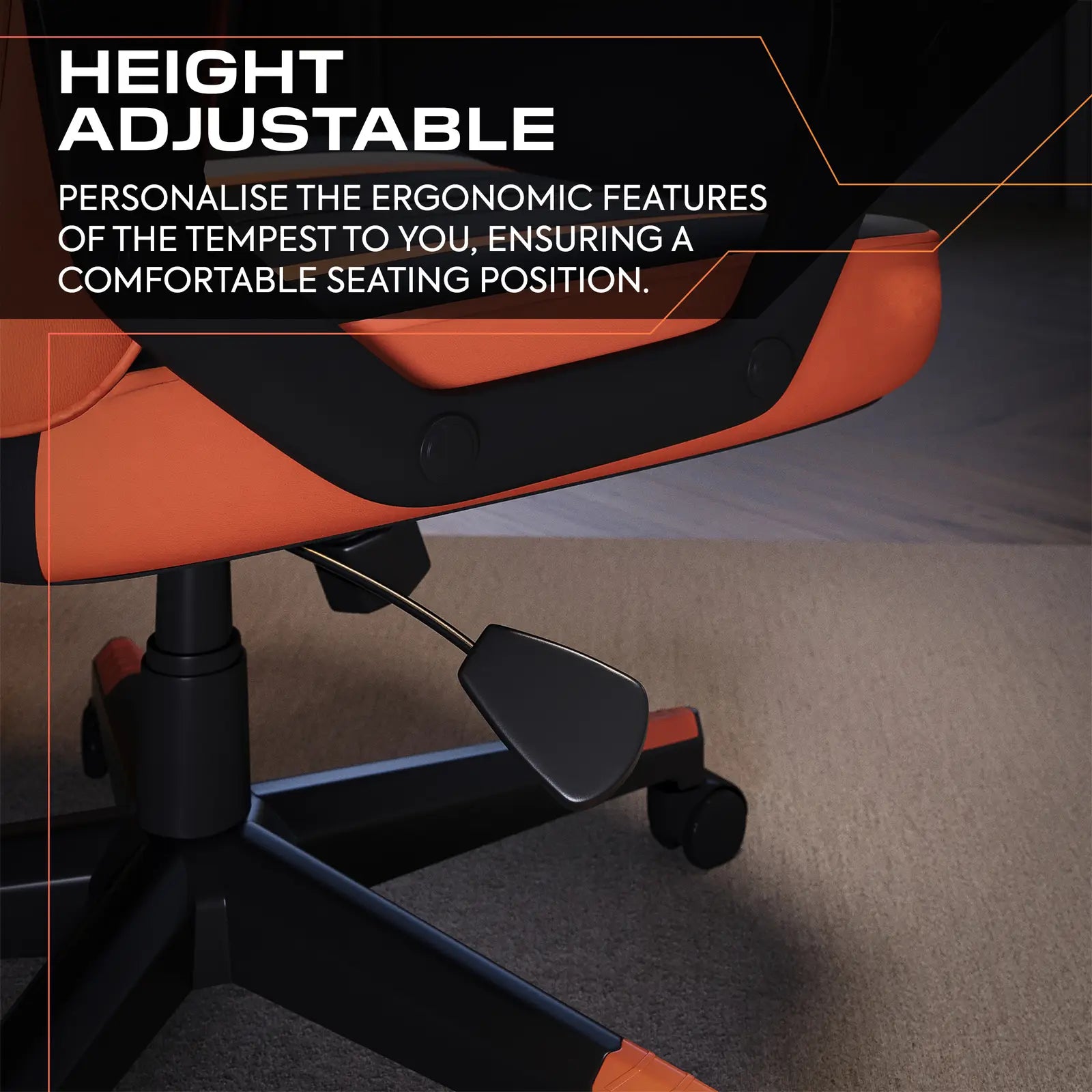 Ergonomic office chair with height adjustable feature on a dark background