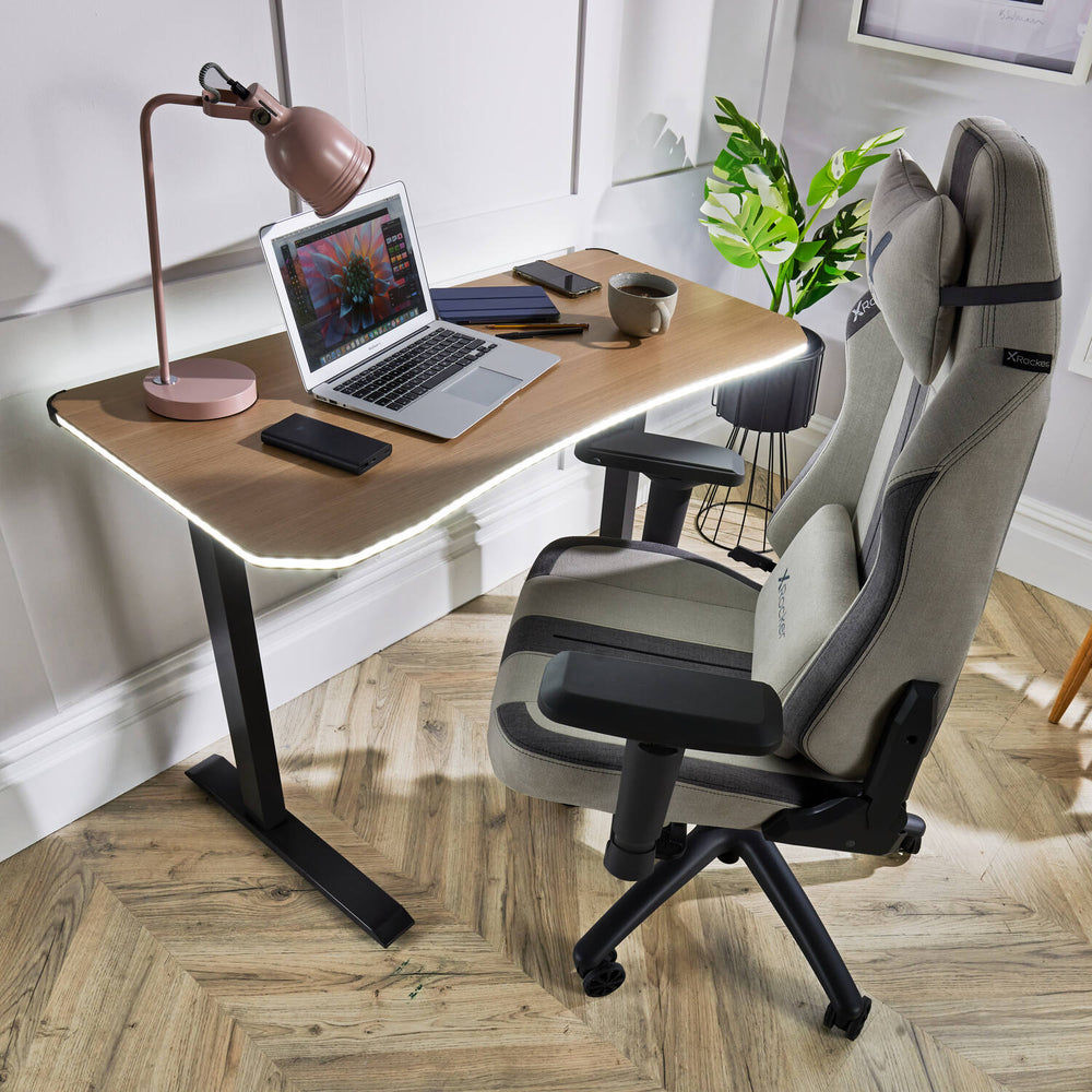 Oka Office Desk with LED Lights & Wireless Charging - Oak Effect