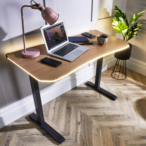 Oka Office Desk with LED Lights & Wireless Charging - Oak Effect