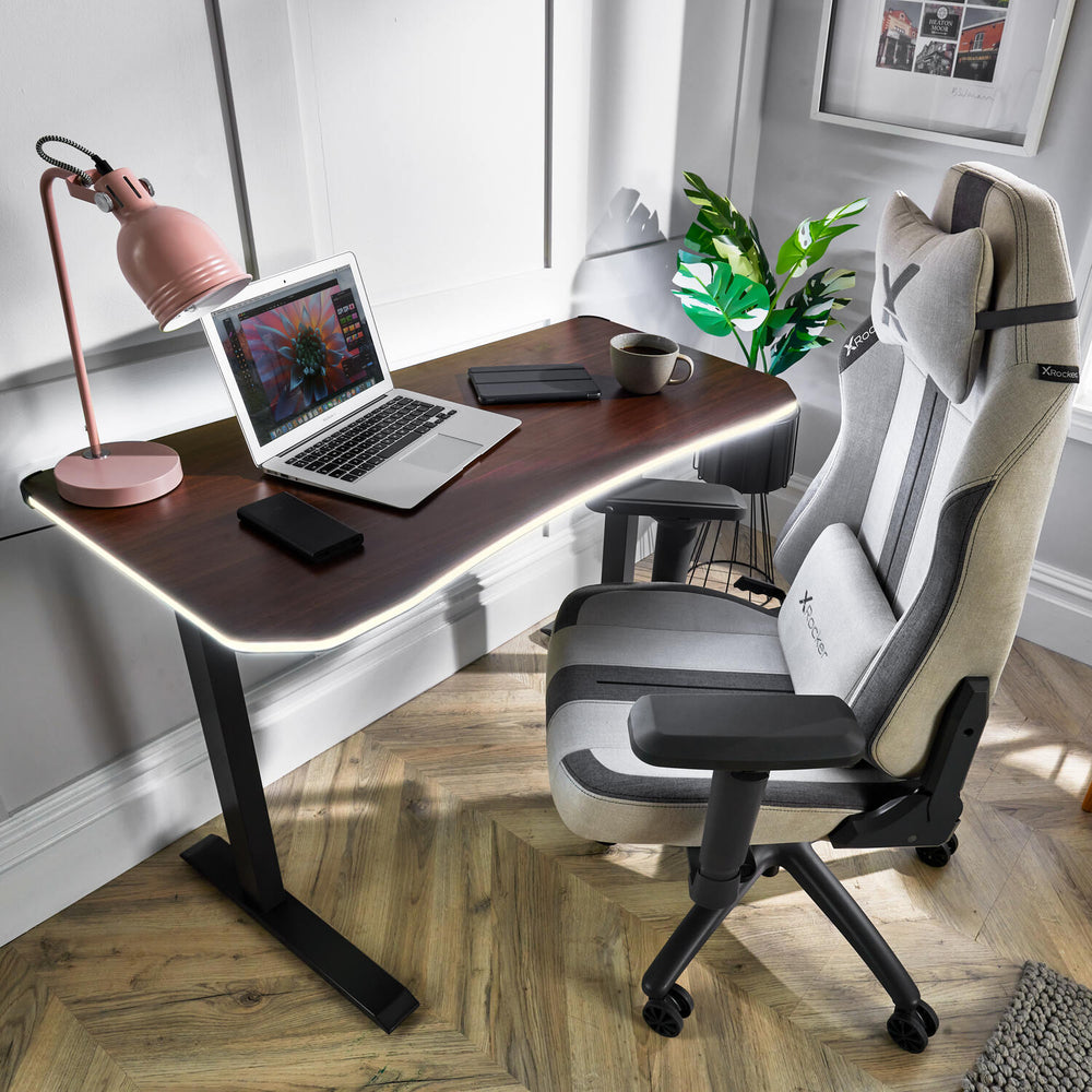 Oka Office Desk with LED Lights & Wireless Charging - Walnut Effect