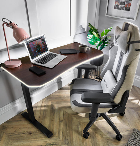 Oka LED Office Desk with Wireless Charging - Walnut Effect (2 Sizes)