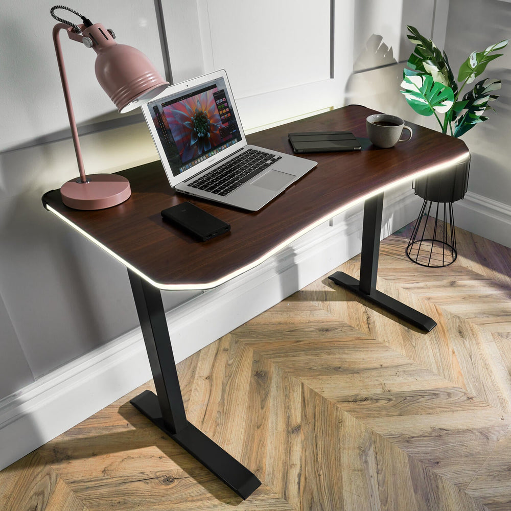 Oka Office Desk with LED Lights & Wireless Charging - Walnut Effect