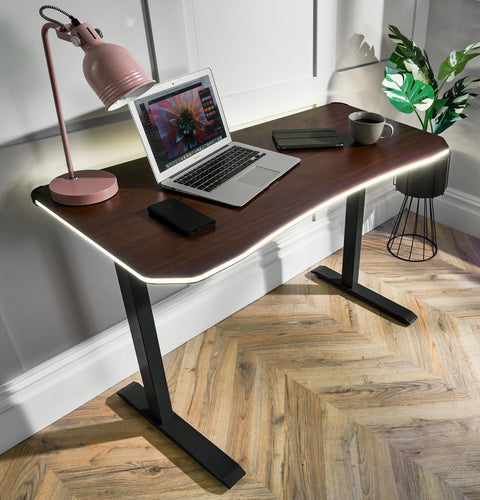 Oka LED Office Desk with Wireless Charging - Walnut Effect (2 Sizes)