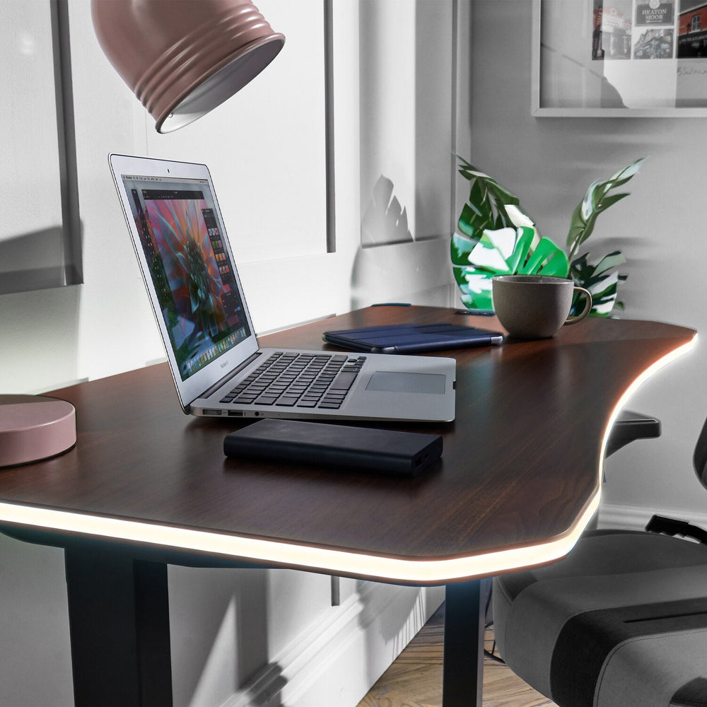 Oka Office Desk with LED Lights & Wireless Charging - Walnut Effect