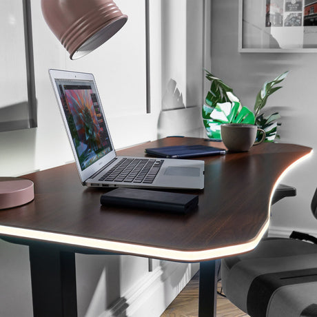 Oka LED Office Desk with Wireless Charging - Walnut Effect (2 Sizes)