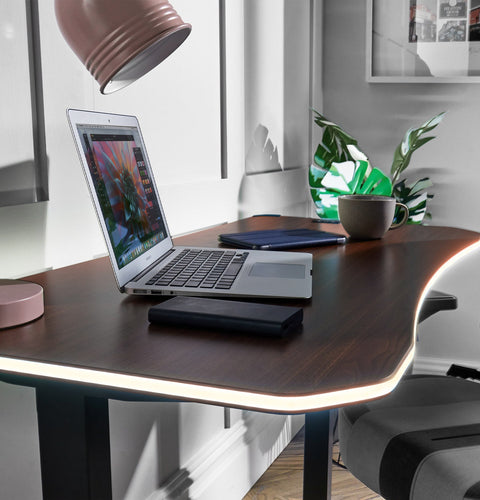 Oka LED Office Desk with Wireless Charging - Walnut Effect (2 Sizes)