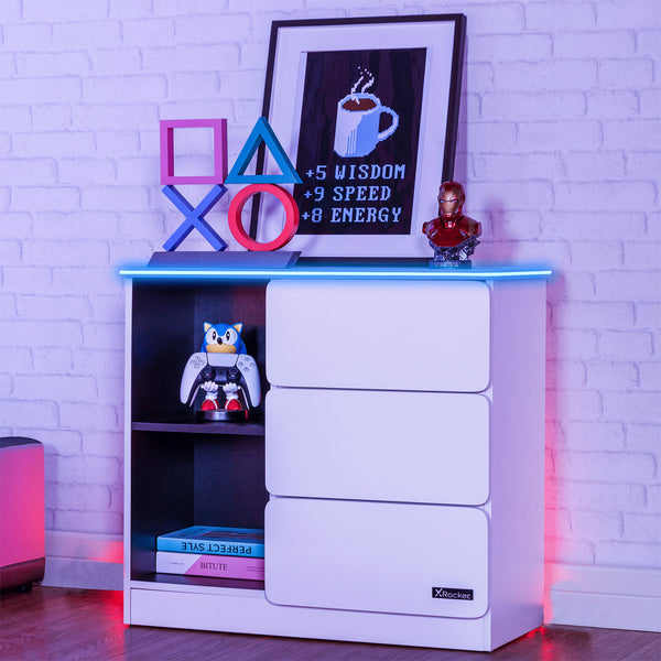 Carbon-Tek LED Chest of 3 Drawers - White RGB