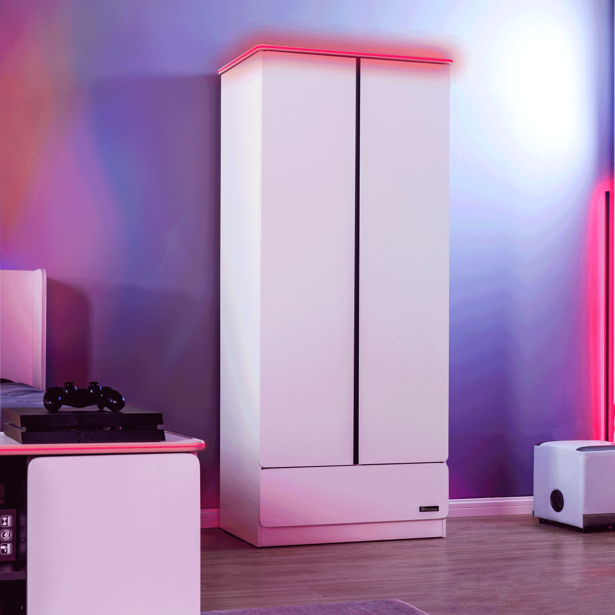 Carbon-Tek LED 2-Door Wardrobe with Drawer - White RGB