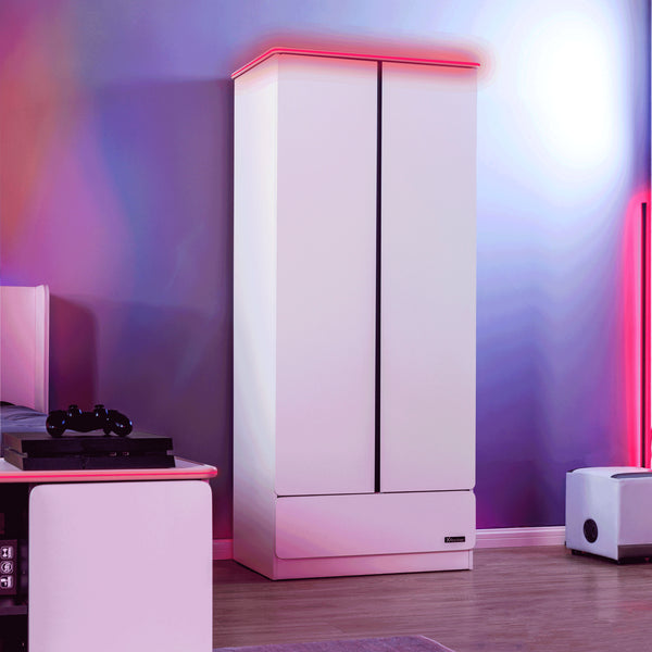 Carbon-Tek LED 2-Door Wardrobe with Drawer - White RGB