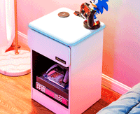 Carbon-Tek LED Bedside Side Table with Wireless Charging and Drawer - White RGB