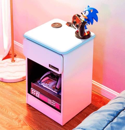 Carbon-Tek LED Bedside Side Table with Wireless Charging and Drawer - White RGB