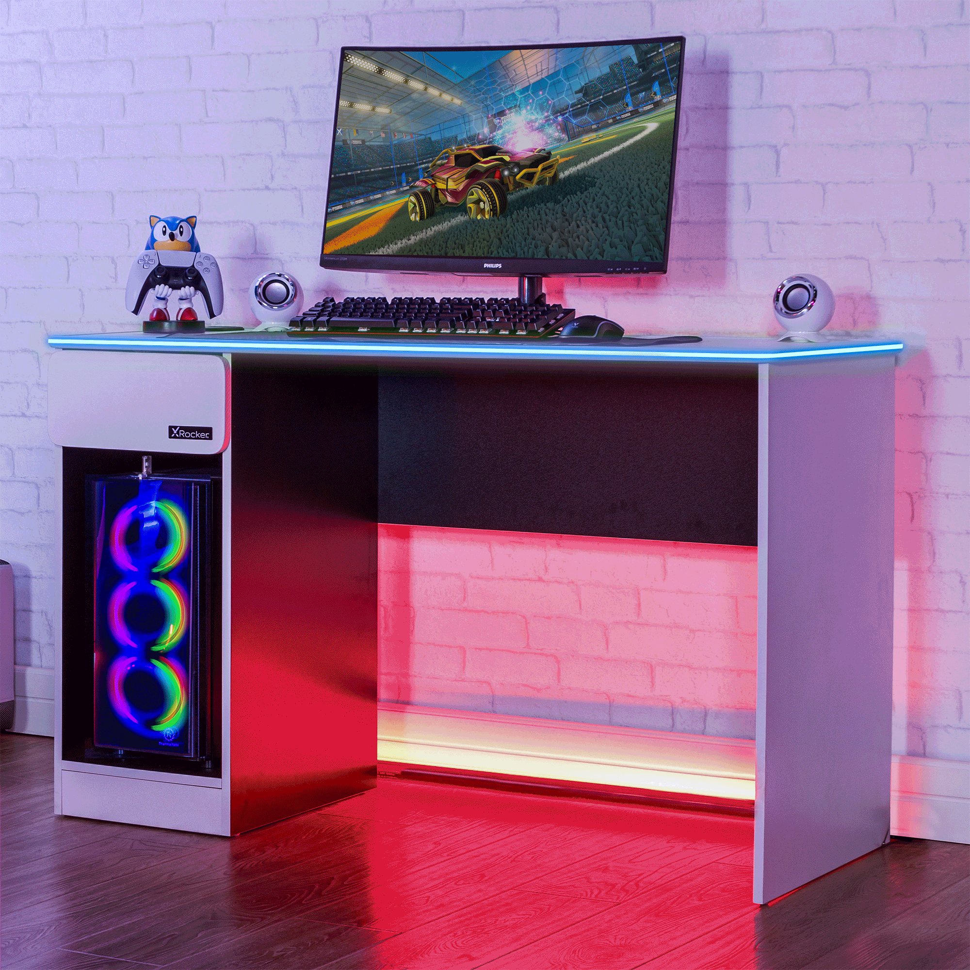 Carbon-Tek 120cm LED Gaming Desk with Wireless Charging - White RGB