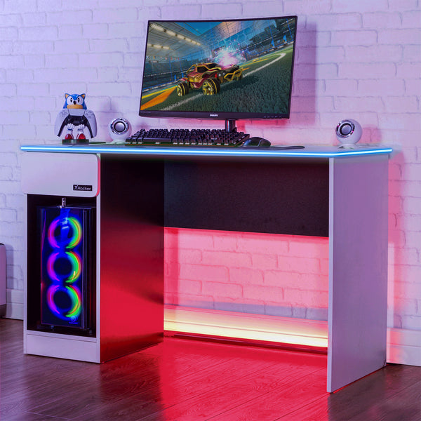 Carbon-Tek 120cm LED Gaming Desk with Wireless Charging - White RGB