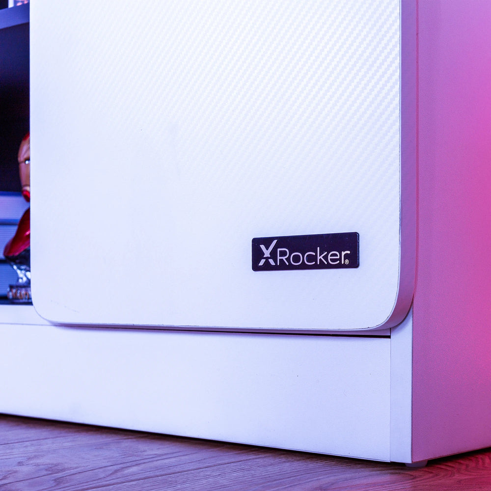 X Rocker Unit Gaming Furniture | X Rocker Carbon-Tek TV Unit with Lights - White