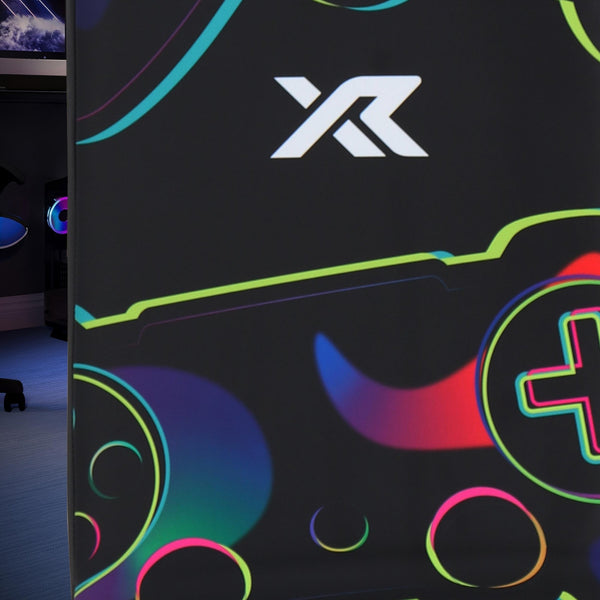Gaming monitor with colorful design and 'XR' logo