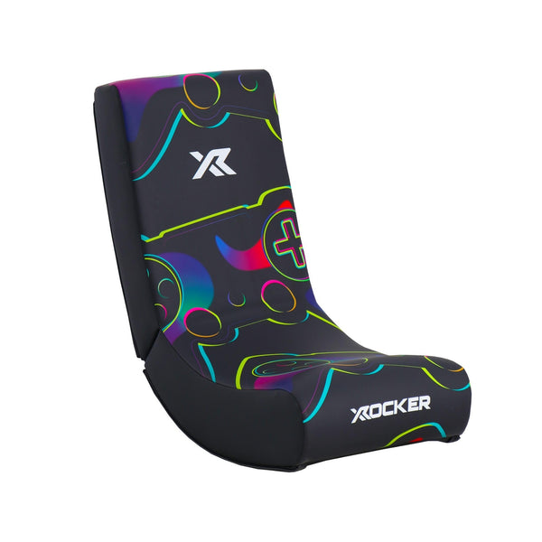 Colorful gaming chair with X rocker logo on a white background