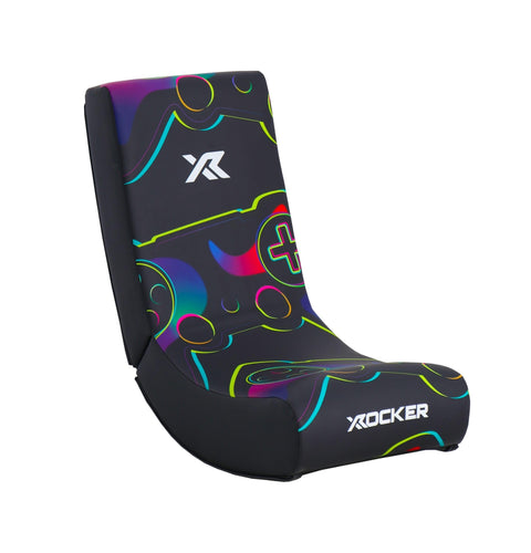 Colorful gaming chair with X rocker logo on a white background