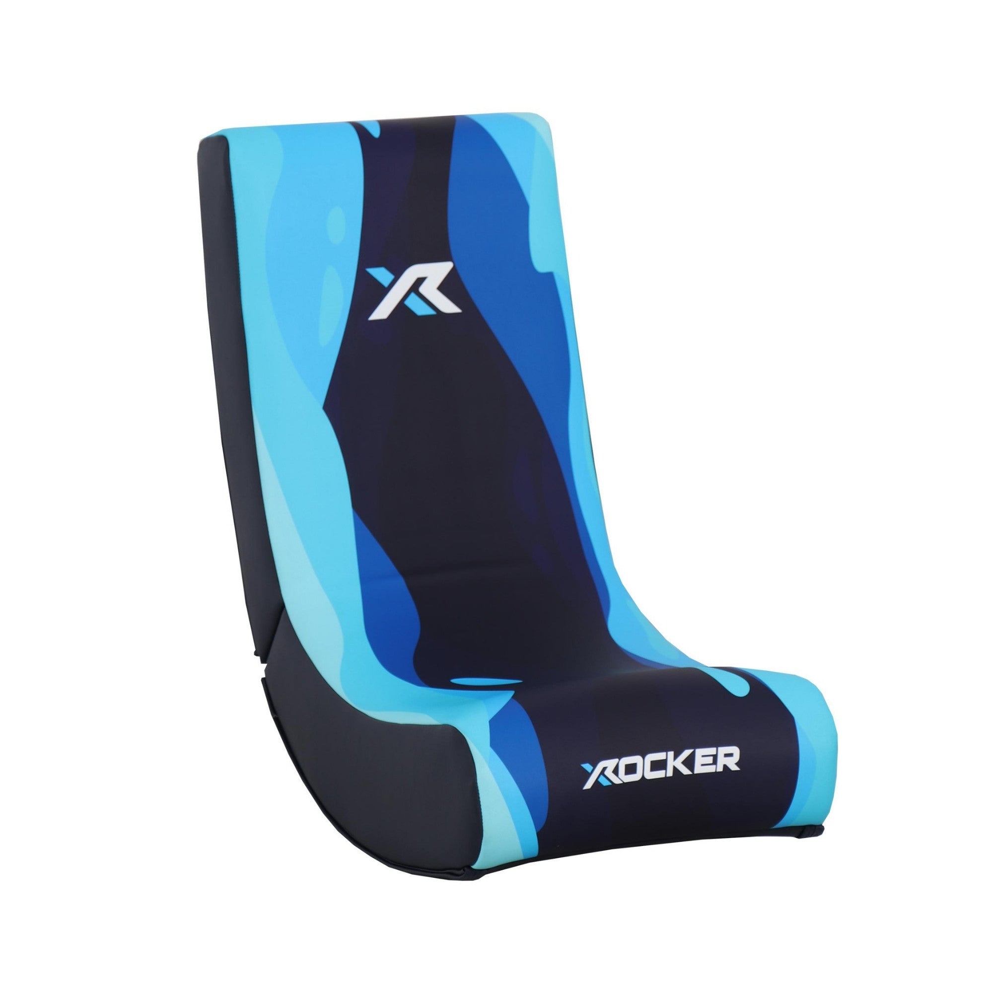 Blue and black gaming chair with xRocker logo on a white background