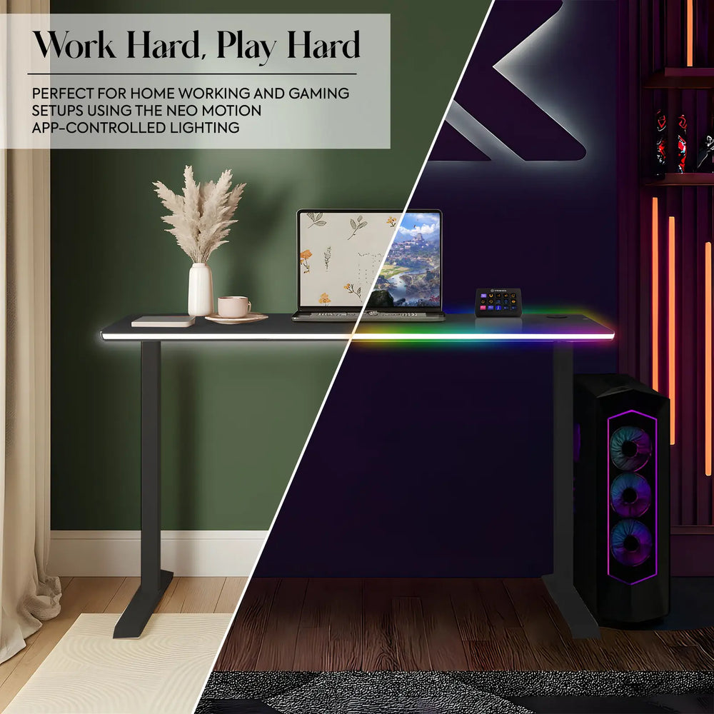 Oka Office Desk with LED Lighting & Charging - Black Ash | XR Living