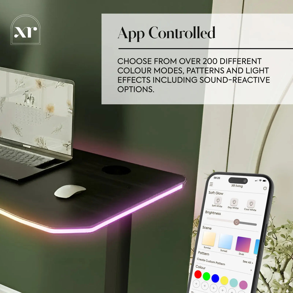 Oka Office Desk with LED Lighting & Charging - Black Ash | XR Living