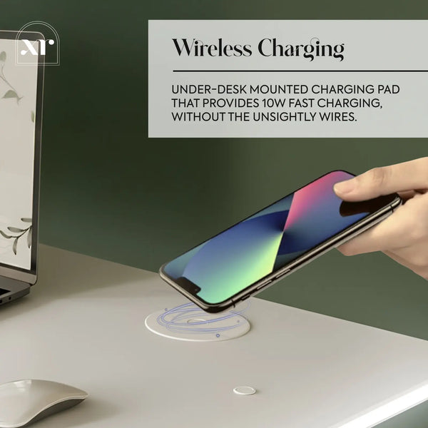 Oka LED Office Desk with Wireless Charging - White (2 Sizes)