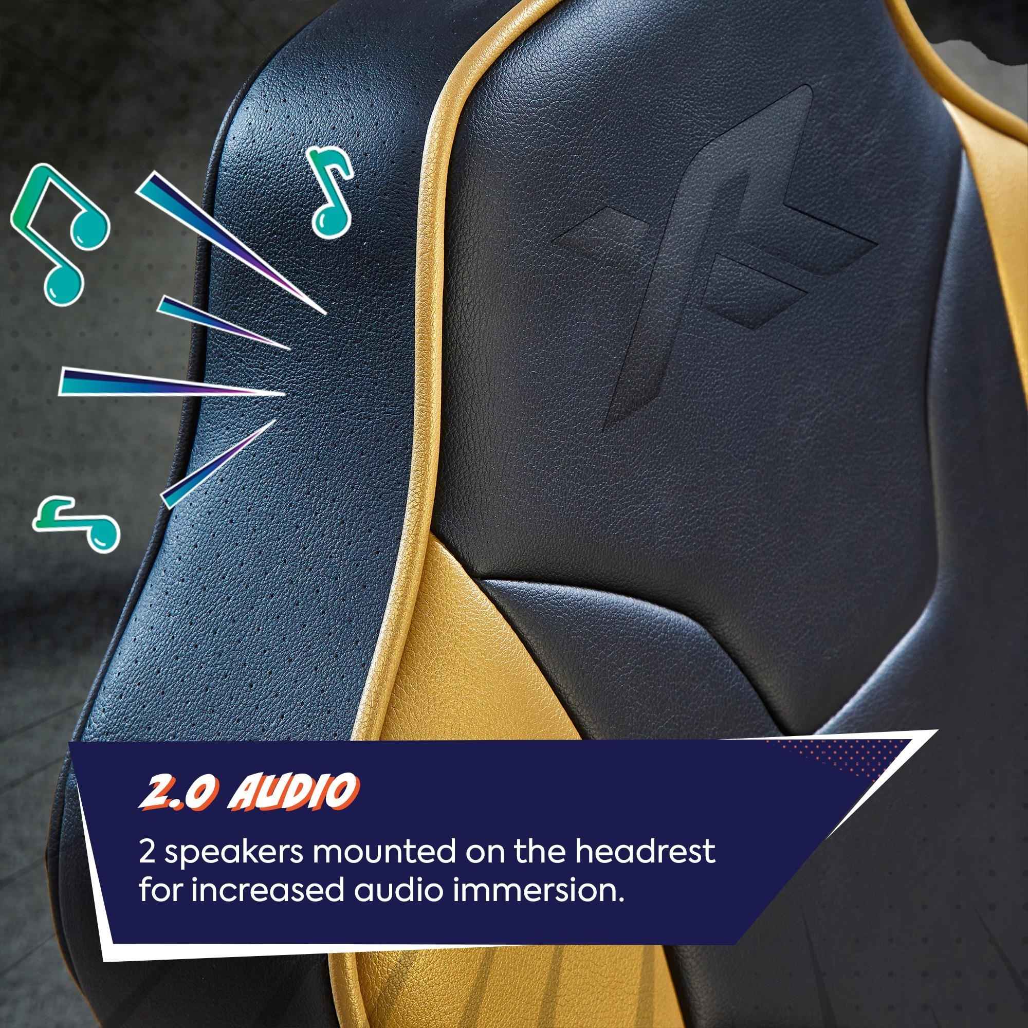 Car headrest with 2.0 audio feature and speakers illustration