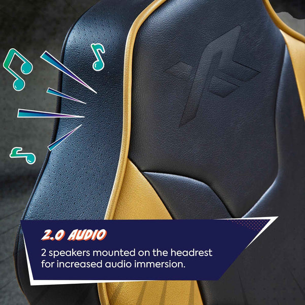 Car headrest with 2.0 audio feature and speakers illustration