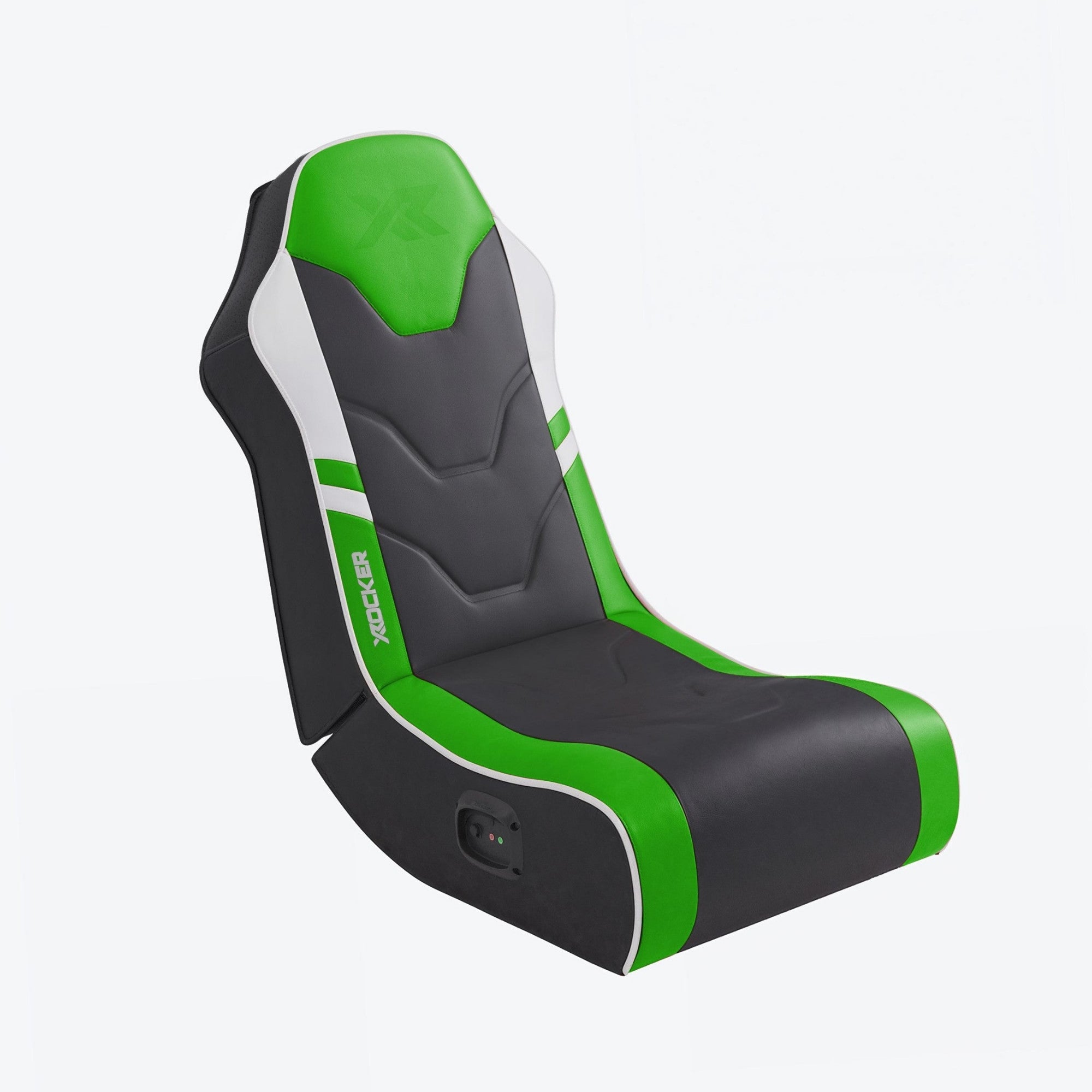 Black and green gaming chair on a white background