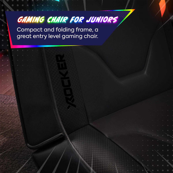 Gaming chair for juniors with 'X ROCKER' branding on a dark background