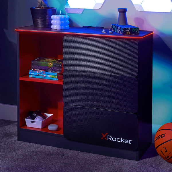Carbon-Tek LED Chest of 3 Drawers - Grey / Red RGB