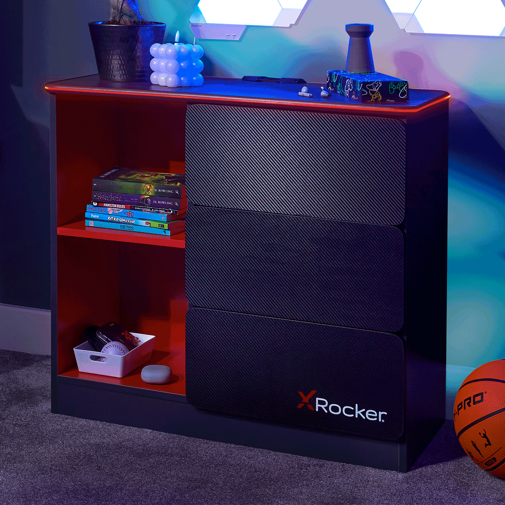 Carbon-Tek LED Chest of 3 Drawers - Grey / Red RGB