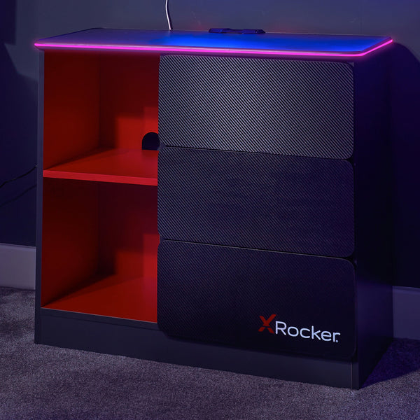 Carbon-Tek LED Chest of 3 Drawers - Grey / Red RGB