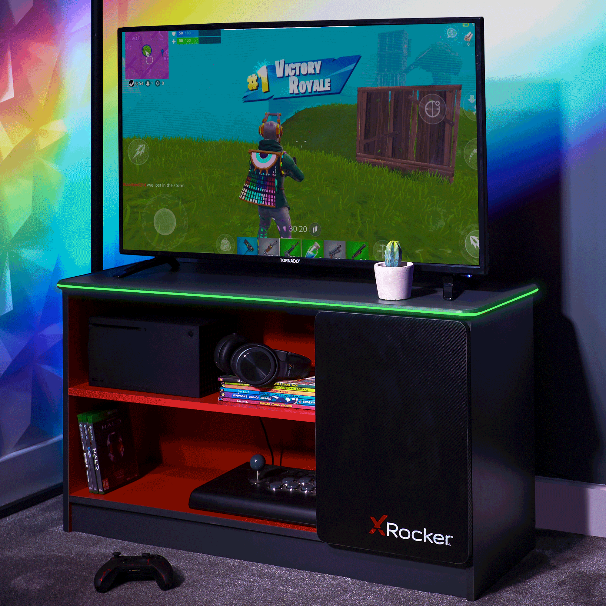 Carbon-Tek LED TV Media Unit - Grey / Red RGB